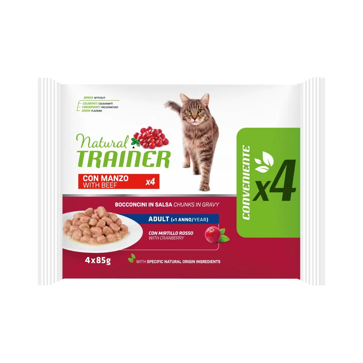 Natural Trainer Adult con Manzo 4x85g - Gatti Adulti Natural Trainer Adult con Manzo 4x85g - Gatti Adulti